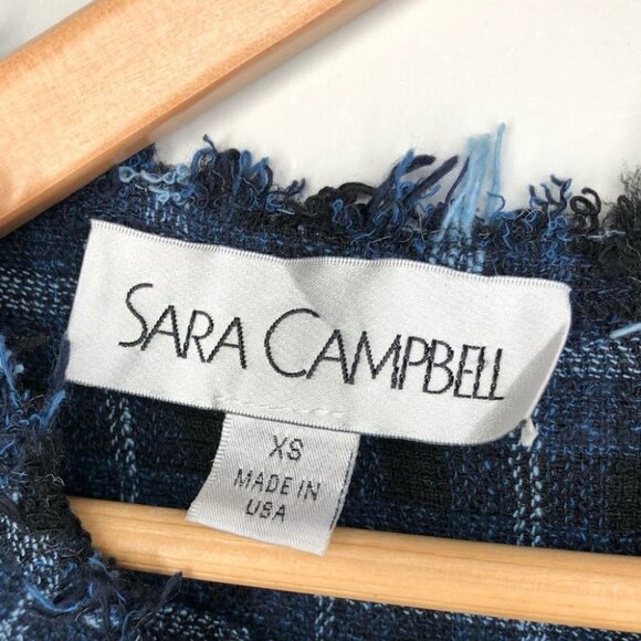 SARA Campbell  Plaid Blue Squares Tweed 3/4 Sleeve Top Size XS - Picture 2 of 6